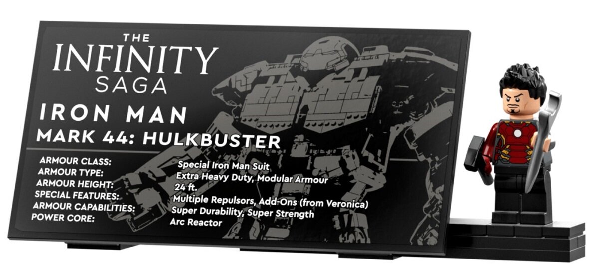 LEGO Marvel Hulkbuster 76210 zbroja kokpit figurka plakietka