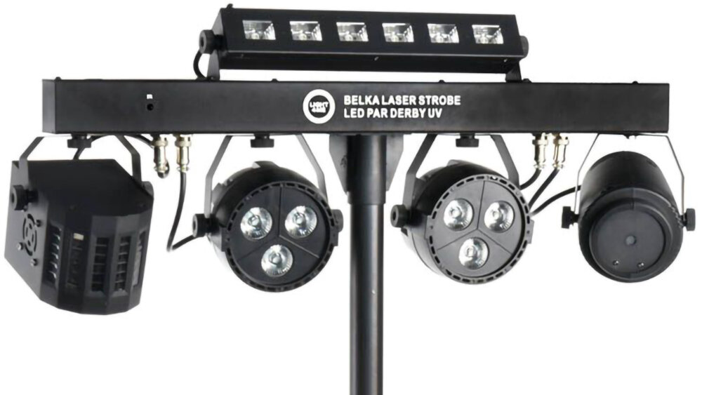 Mobilny zestaw oświetleniowy LIGHT4ME Belka Laser Strobe LED Par Derby UV - wykonanie