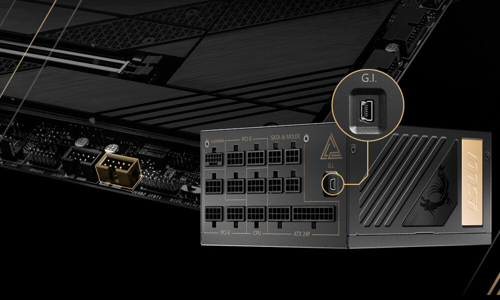 Zasilacz MSI MEG AI1300P PCIE5 1300W 80 Plus Platinum oprogramowanie regulacja monitorowanie