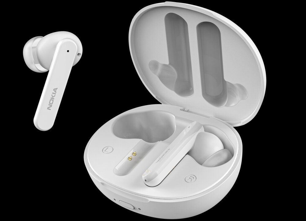 Słuchawki dokanałowe NOKIA TWS-731 minimalizm budowa redukcja szum dźwięk jakość bezprzewodowe mikrofon dopasowanie obsługa dotyk ładowanie