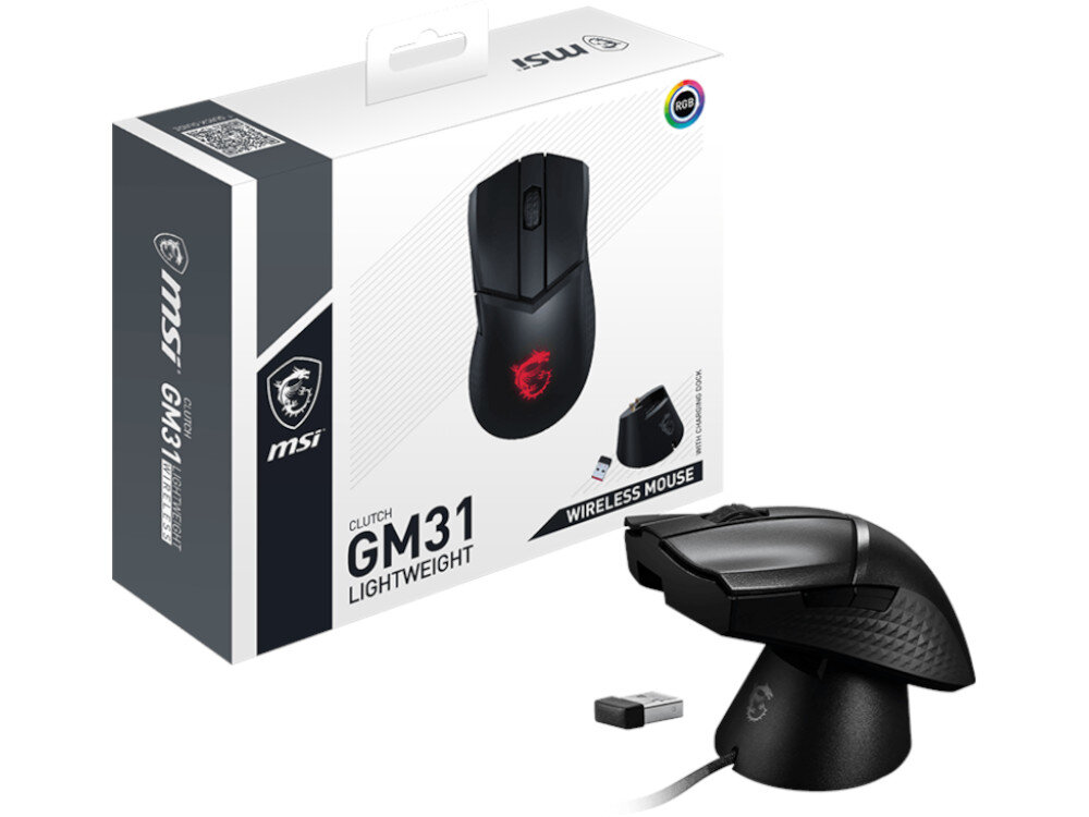 Mysz MSI GM31 Lightweight Wireless opakowanie zawartość akcesoria