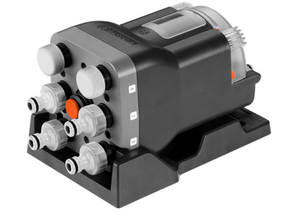 Automatyczny dzielnik wody GARDENA 1197-29 konfiguracja nieużywane kanały odpowiednio zabezpieczyć zaślepkami intensywność nawadniania każdej z upraw