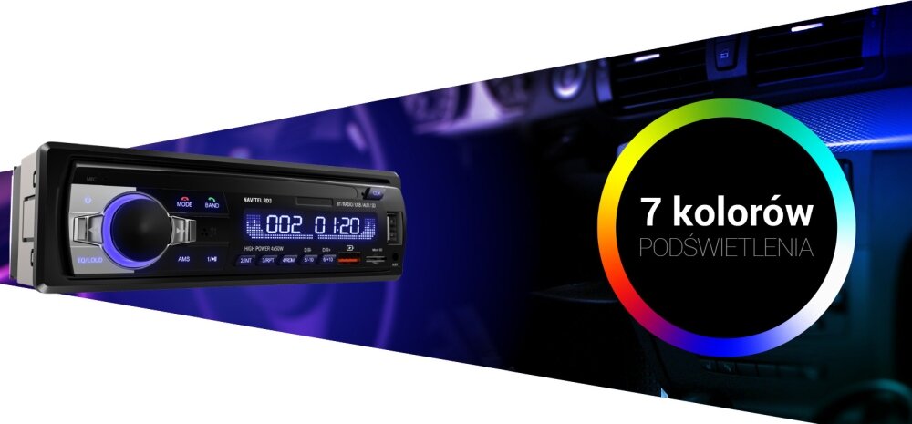 Radio samochodowe NAVITEL RD3 moduł FM wygoda funkcjonalność głośnomówiący zestaw przyciski warianty kolorystyczne podświetlenie