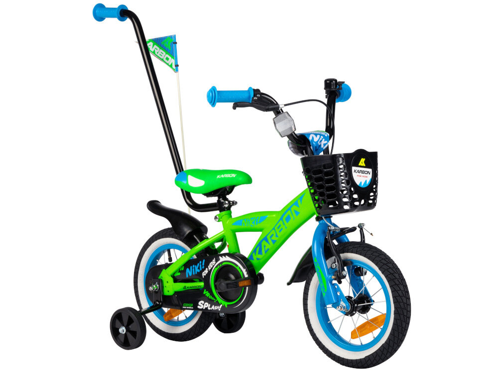 Rower dziecięcy KARBON Niki 12 cali dla chłopca Zielono-niebieski dla dziewczynek od 3 do 4 lat efektywna nauka jzdy szlifowanie umiejętności stabilny 