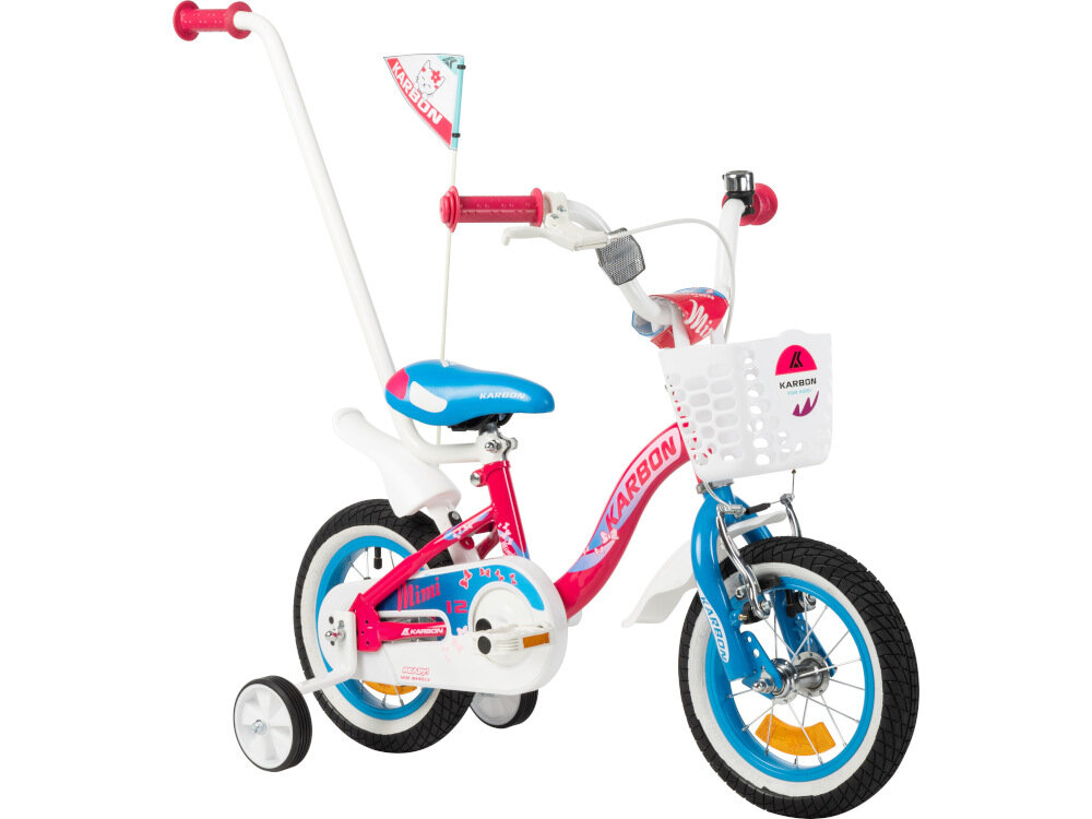 Rower dziecięcy KARBON Mimi 12 cali dla dziewczynki Różowo-niebieski dla dziewczynek od 3 do 4 lat efektywna nauka jzdy szlifowanie umiejętności stabilny 