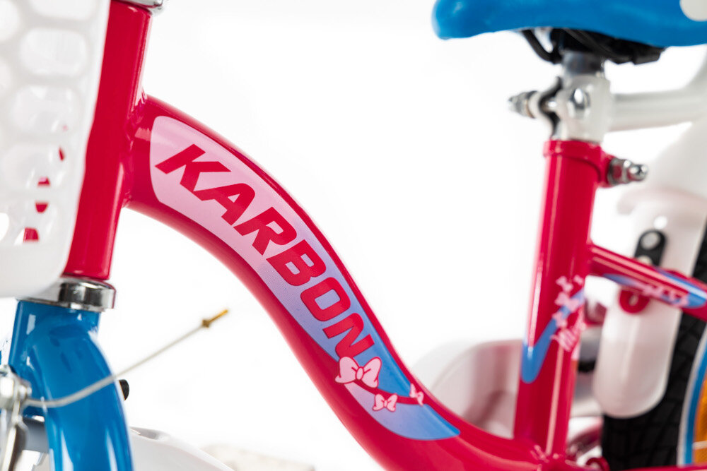 Rower dziecięcy KARBON Mimi 12 cali dla dziewczynki Różowo-niebieski rama 7-calowa stalowa dostosowana do najmłodszych geometria roweru waga 8 kg