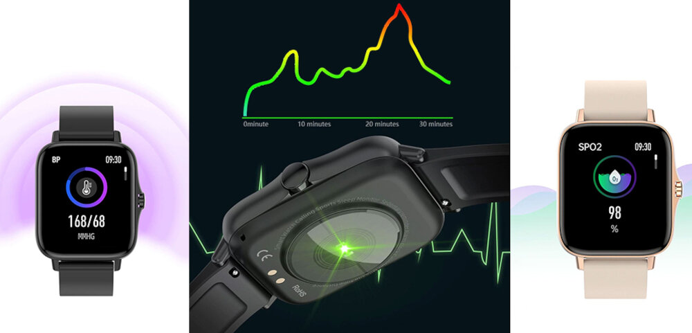 Smartwatch MAXCOM FW55 Aurum Pro wyświetlacz dopasowanie tarcza zdrowie saturacja krwi ciśnienie krwi sen monitoring oddech cykl menstruacyjny powiadomienia wiadomości alarmy jakość tryby sportowe długa praca