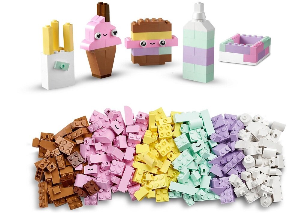 LEGO CLASSIC Kreatywna zabawa pastelowymi kolorami 11027 dziecko kreatywność zabawa nauka rozwój klocki figurki minifigurki jakość tradycja konstrukcja nauka wyobraźnia role jakość bezpieczeństwo wyobraźnia budowanie pasja hobby funkcje instrukcja aplikacja LEGO Builder Soczyście kolorowe klocki