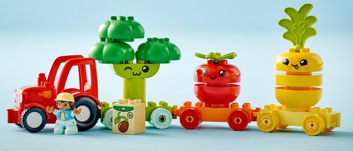 LEGO DUPLO Traktor z warzywami i owocami 10982 dziecko kreatywność zabawa nauka rozwój klocki figurki minifigurki jakość tradycja konstrukcja nauka wyobraźnia role jakość bezpieczeństwo wyobraźnia budowanie pasja hobby funkcje instrukcja aplikacja LEGO Builder