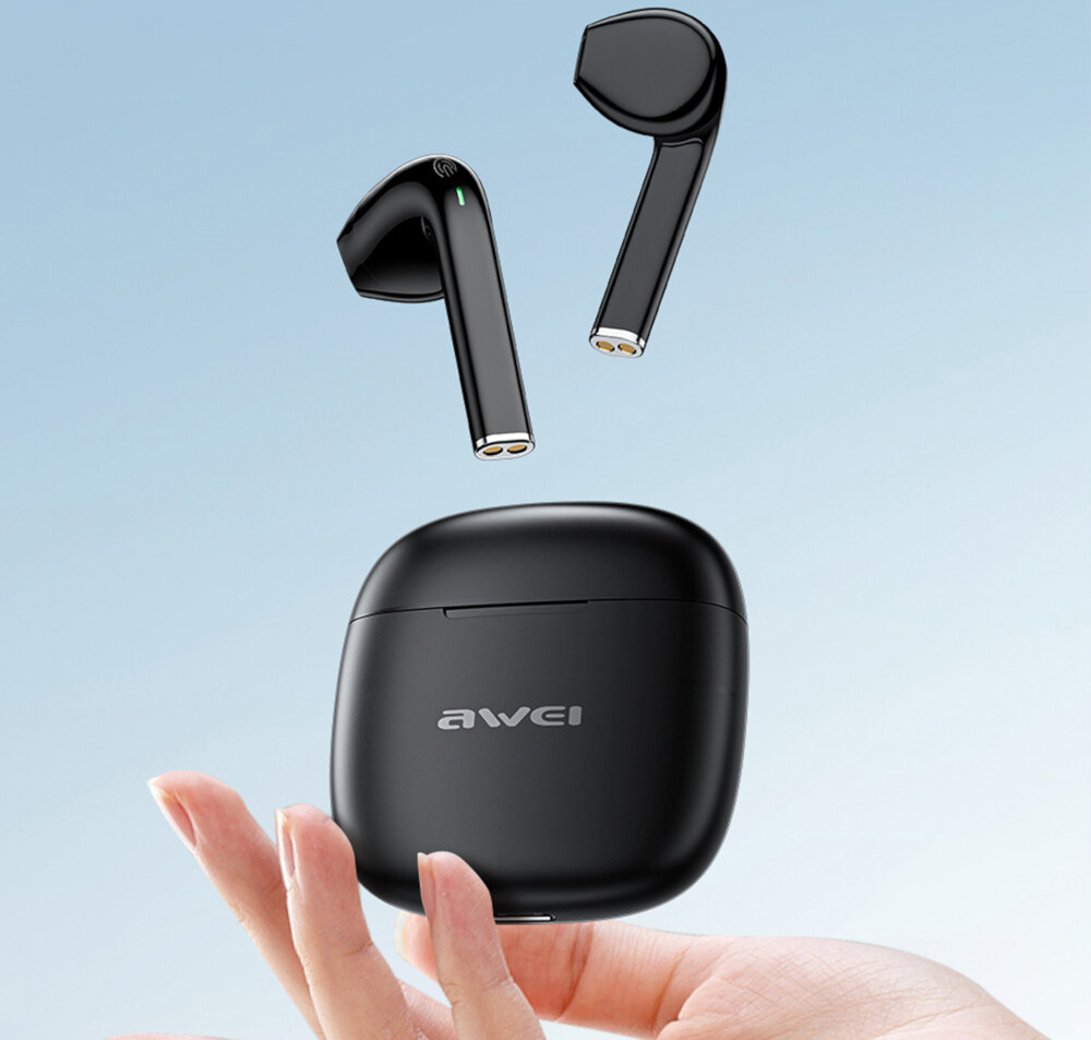 Słuchawki douszne AWEI T26 Pro Czarny design komfort lekkość dźwięk jakość wrażenia słuchowe ergonomia lekkość sport aktywność podróże czas pracy działanie akumulator