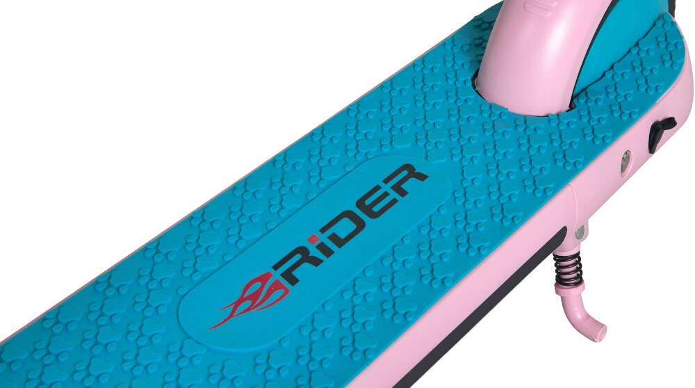 Hulajnoga elektryczna RIDER Pinki Różowy solidna konstrukcja ramy aluminiowa najwyzsze standardy bezpieczenstwa i produkcji duzy antyposlizgowy poklad obciazenie do 50 kg