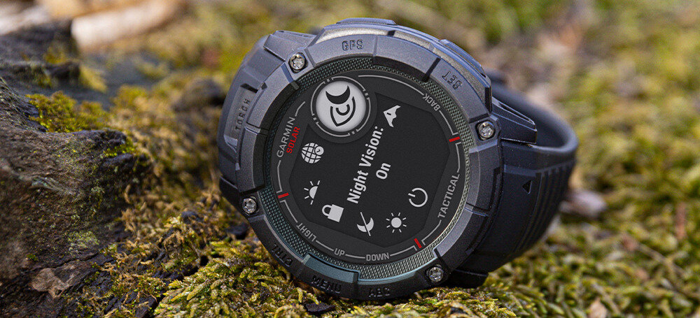 Zegarek sportowy GARMIN GARMIN Instinct 2X Solar Tactical Edition ekran bateria czujniki zdrowie sport pasek ładowanie pojemność rozdzielczość łączność sterowanie krew puls rozmowy smartfon aplikacja 