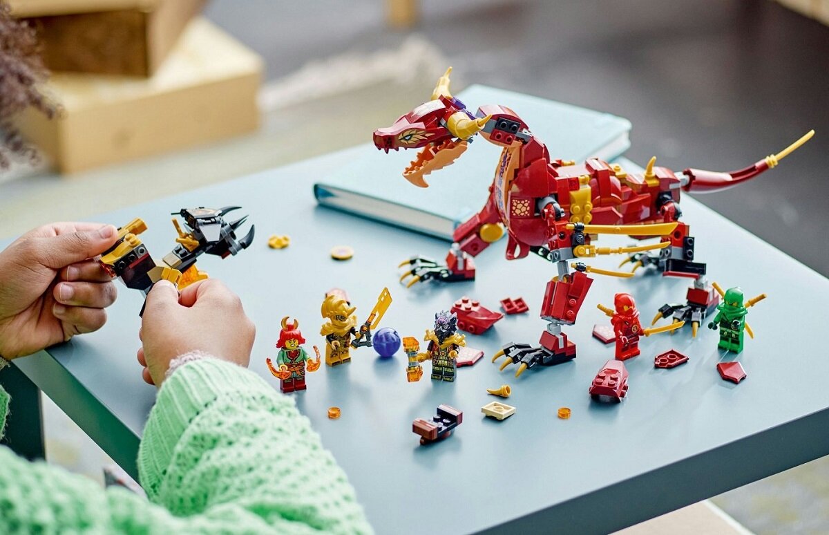 LEGO NINJAGO Lawowy smok zmieniający się w falę ognia 71793 dziecko kreatywność zabawa nauka rozwój klocki figurki minifigurki jakość tradycja konstrukcja nauka wyobraźnia role jakość bezpieczeństwo wyobraźnia budowanie pasja hobby funkcje instrukcja aplikacja LEGO Builder