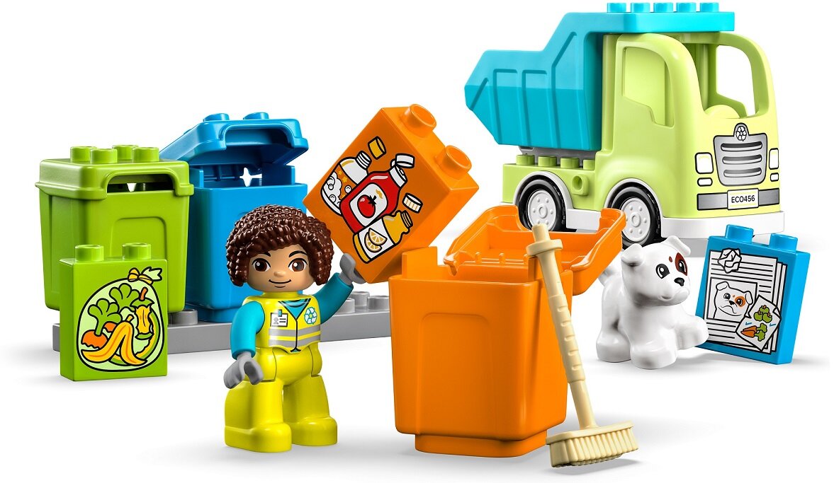 LEGO DUPLO Ciężarówka recyklingowa 10987 dziecko kreatywność zabawa nauka rozwój klocki figurki minifigurki jakość tradycja konstrukcja nauka wyobraźnia role jakość bezpieczeństwo wyobraźnia budowanie pasja hobby funkcje instrukcja aplikacja LEGO Builder