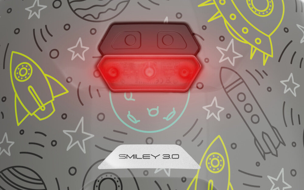Kask rowerowy ABUS Smiley 3.0 LED Szaro-zielony dla Dzieci (rozmiar S) tylne światało LED zakres 180 stopni odblaski