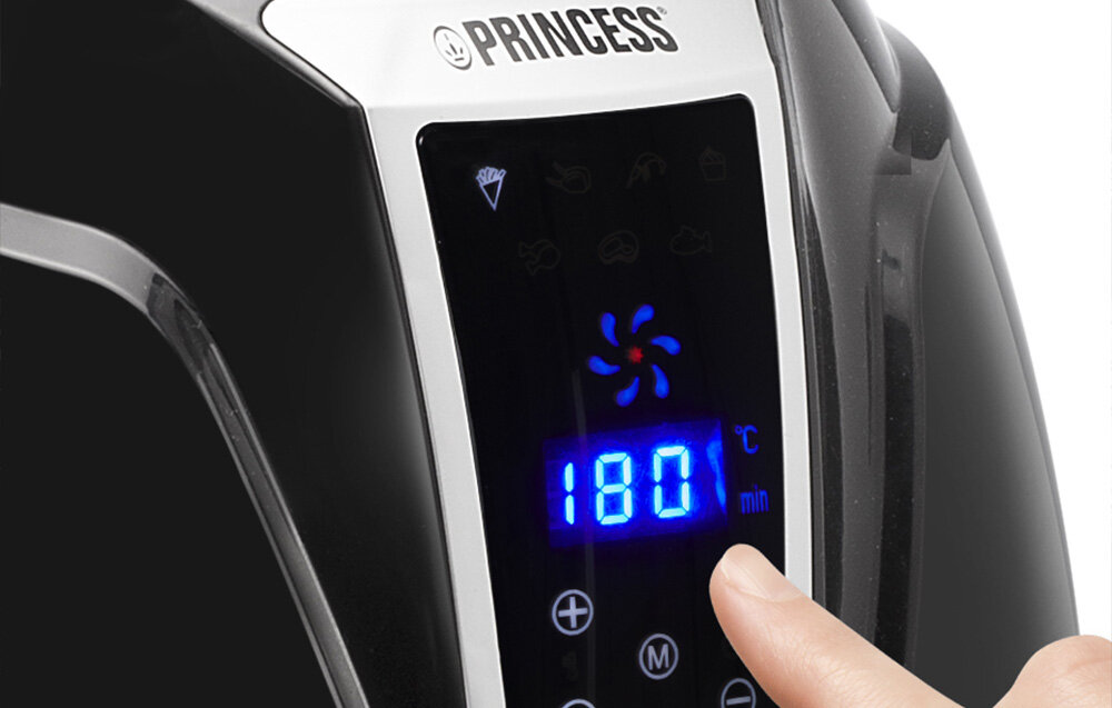 Frytkownica beztłuszczowa Princess XL Bezpieczeństwo wygoda wbudowany wyświetlacz LED lampka kontrolna wskaźnik odpowiedniej temperatury automatyczne wyłączanie zasilania