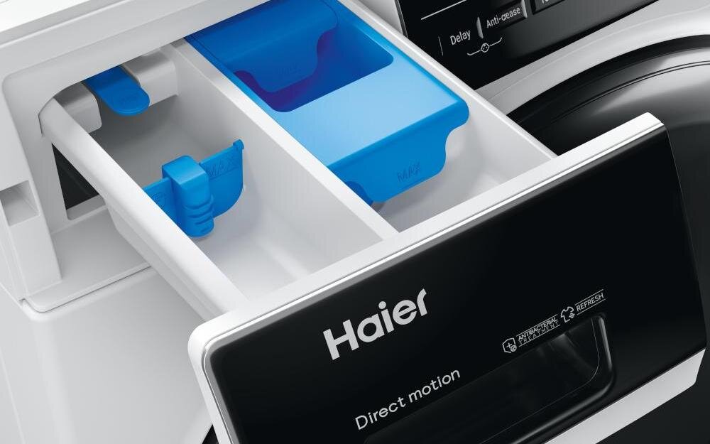 HAIER I-Pro 3 HWD80-B14939-S szuflada detergent przegródki proszek płyn środek dezynfekcja zmiękczacz