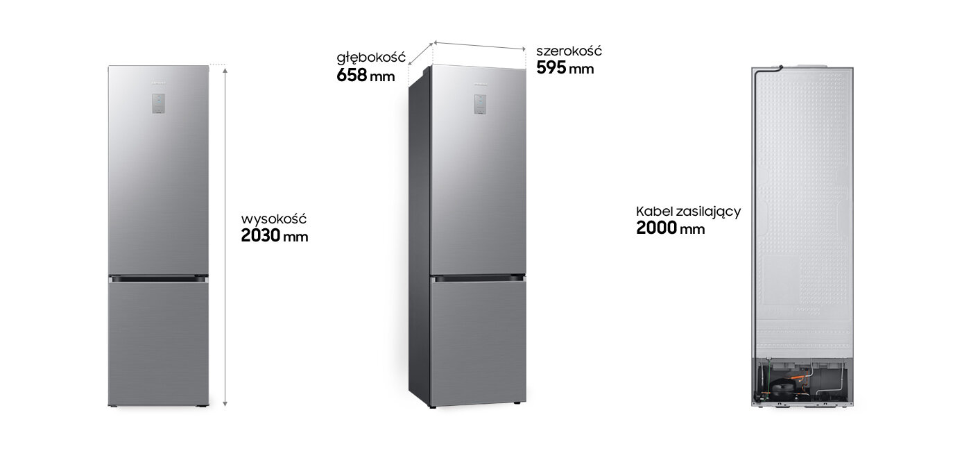 Wysokość, szerokość i głębokość lodówki Samsung RB38C675DS9