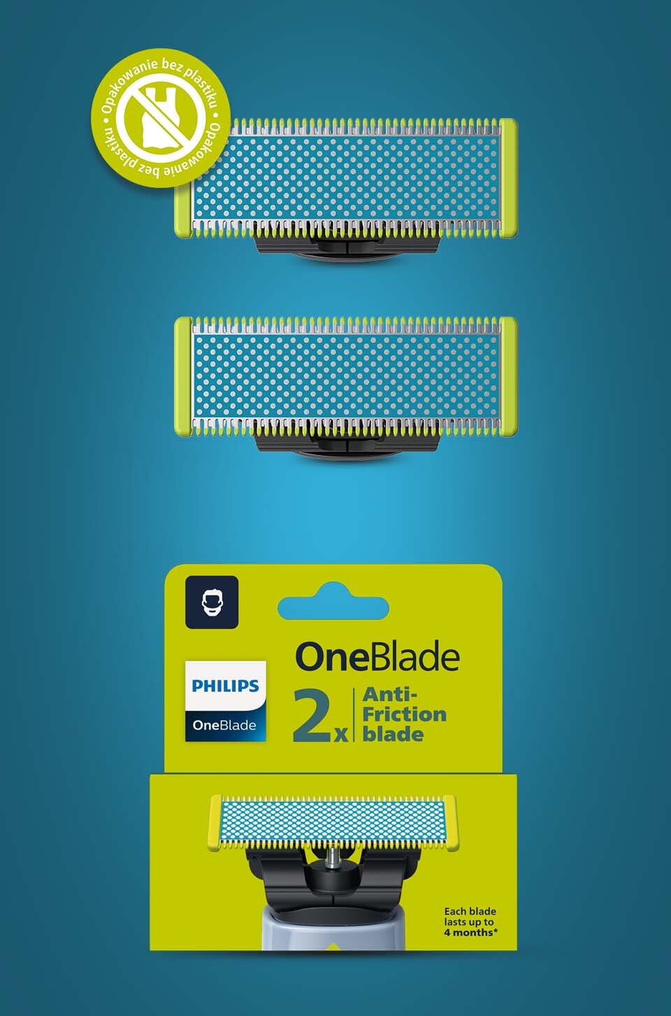 Dwa ostrza Philips OneBlade Anti-Friction QP225/50 w tekturowym opakowaniu