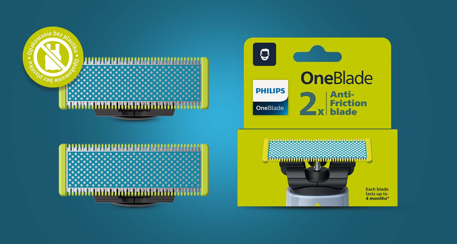Dwa ostrza Philips OneBlade Anti-Friction QP225/50 w tekturowym opakowaniu