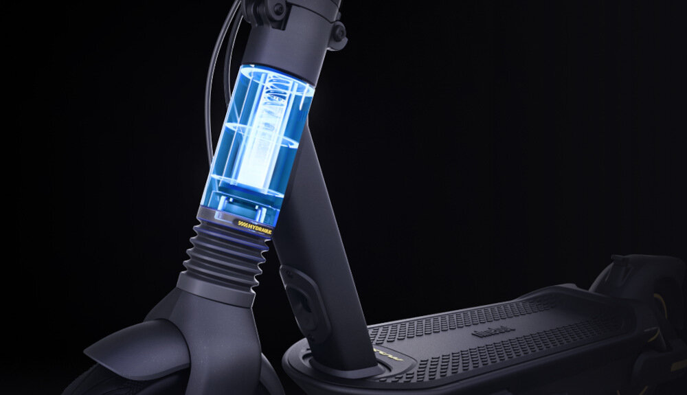 Hulajnoga elektryczna SEGWAY Ninebot KickScooter Max G2D Czarny system podwojnego zawieszenia z przodu amortyzator hydrauliczny z tylu podwojne zawieszenie sprezynowe