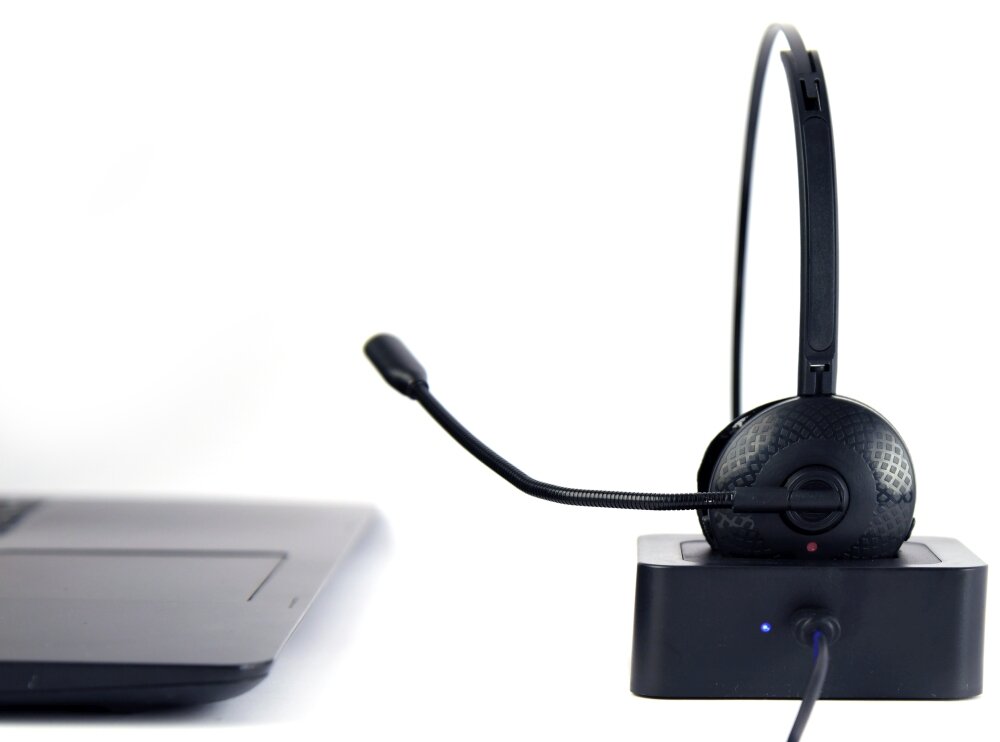 Słuchawka GEMBIRD BTHS-M-01 Bluetooth Call center Czarny sterowanie przyciski zasilanie nóżki diody wskaźnik