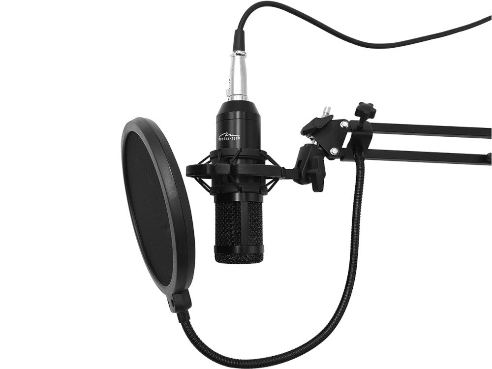Mikrofon MEDIA-TECH MT397K pop-filtr gąbka jakość dźwięk zakłócenia