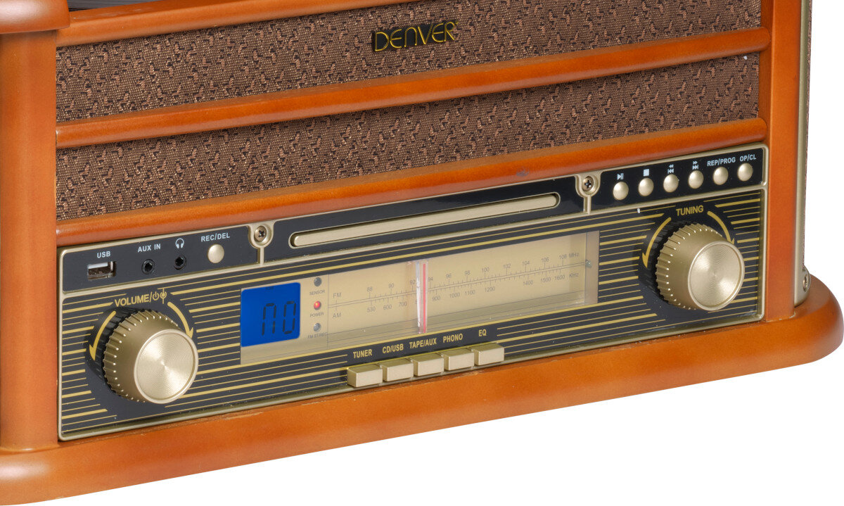 Gramofon DENVER MCR-50MK3 Brązowy wygląd obudowa wyświetlacz obsługa