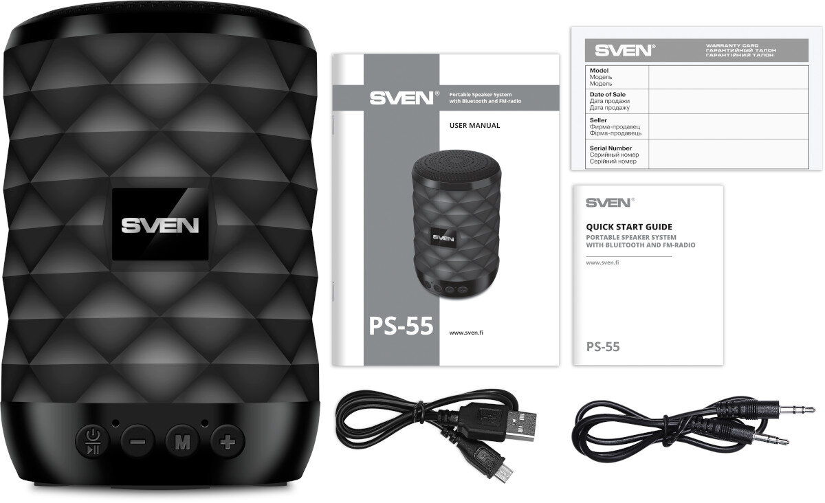 Głośnik mobilny SVEN PS-55 Czarny zestaw akcesoria