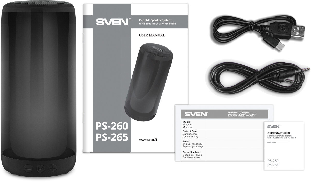 Głośnik mobilny SVEN PS-260 Czarny zestaw akcesoria