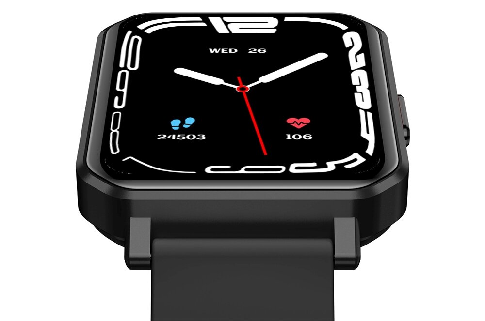Smartwatch MAXCOM FW56 Carbon Pro ekran bateria czujniki zdrowie sport pasek ładowanie pojemność rozdzielczość łączność sterowanie krew puls rozmowy smartfon aplikacja 