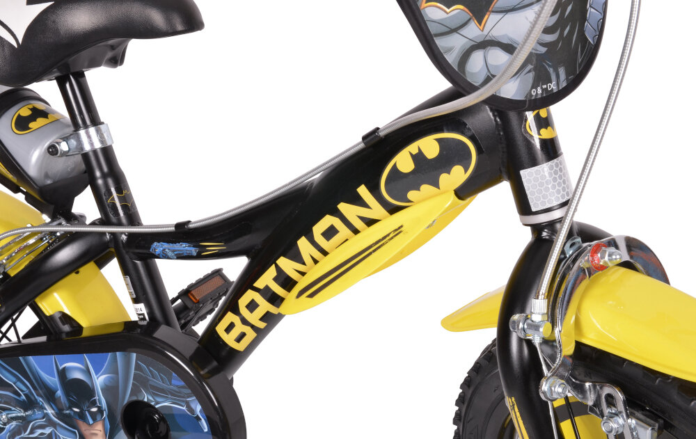 Rower dziecięcy DINO BIKES Batman 14 Skye dla chłopca rama stalowa 9,5-calowa odporność na uszkodzenia mechaniczne i działanie czynników zewnętrznych dostosowana do najmłodszych geometria roweru