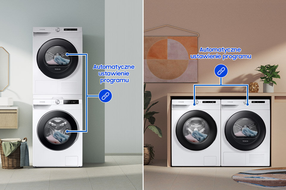Funkcja synchronizacji pracy pralki i suszarki Samsung umożliwia szybsze i wygodniejsze suszenie
