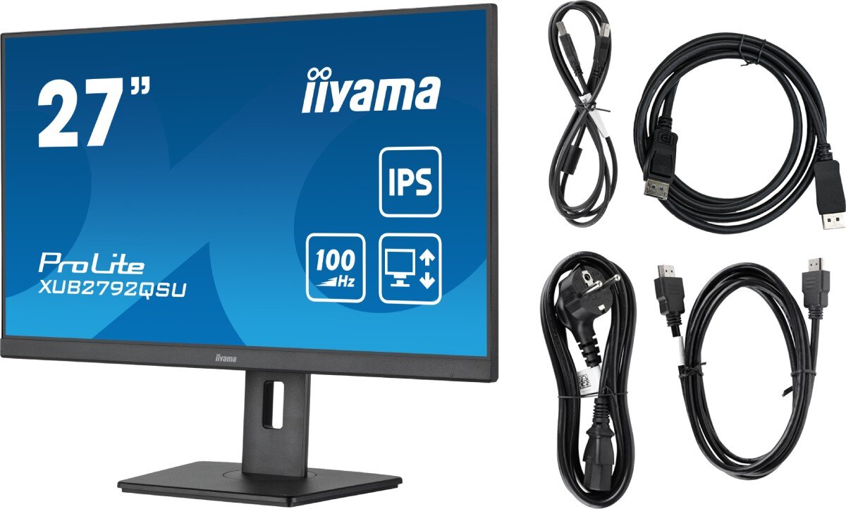 Monitor IIYAMA ProLite XUB2792QSU-B6 27 2560x1440px IPS 100Hz 0.4 ms zestaw akcesoria