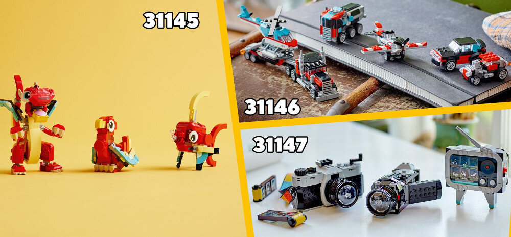 KLOCKI LEGO CREATOR 3IN1 CIĘŻARÓWKA Z PLATFORMĄ I HELIKOPTEREM 31146 prezent zestaw
