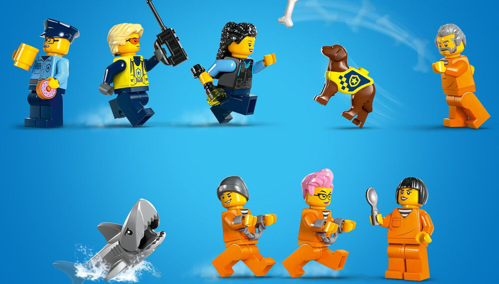 KLOCKI LEGO CITY POLICJA Z WIĘZIENNEJ WYSPY 60419 postacie odgrywanie ról