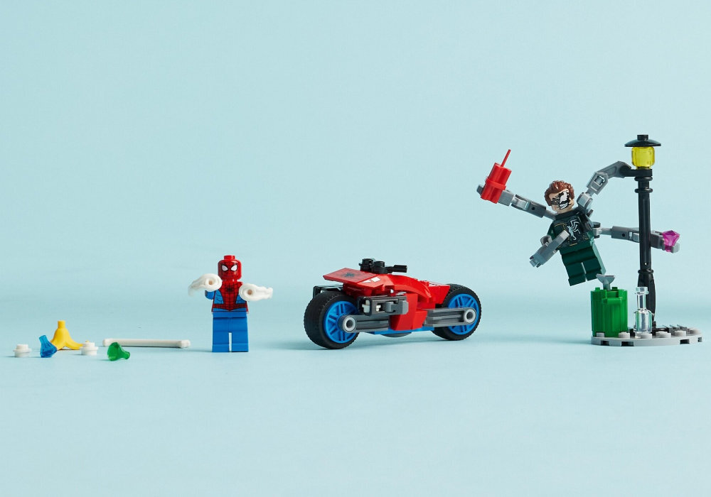 LEGO 76275 Marvel Pościg na motocyklu: Spider-Man vs. Doc Ock zabawa edukacja rozwój wyposażenie kreatywność