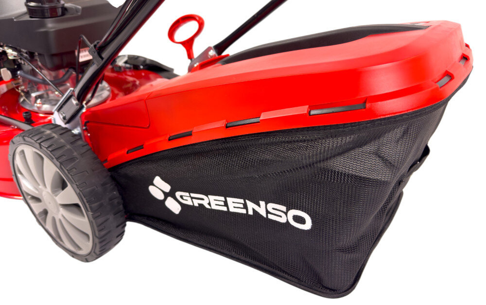 Kosiarka spalinowa GREENSO KS53-H200N Honda GCV200 z napędem siatkowy kosz pojemnosc 60 litrow pokrywa z tworzywa sztucznego wygodny uchwyt do przenoszenia i oprozniania