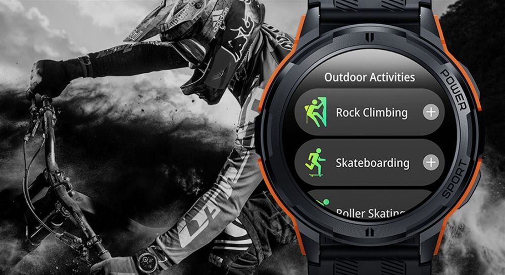 Smartwatch OUKITEL BT10 Rugged Sports   ekran bateria czujniki zdrowie sport pasek ładowanie pojemność rozdzielczość łączność sterowanie krew puls rozmowy smartfon aplikacja 