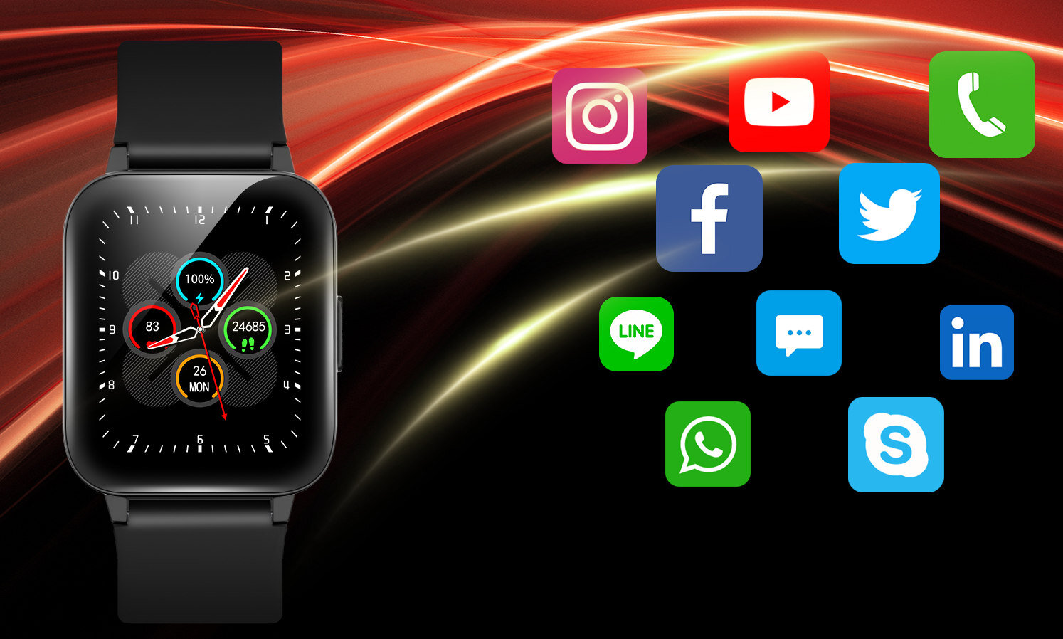 Smartwatch XINJI Cobee C1 Smartwatch, ekran dotykowy, zdrowie, bateria, wodoodporność, motywacja, kontakt, trening, dostosowanie, funkcje dodatkowe