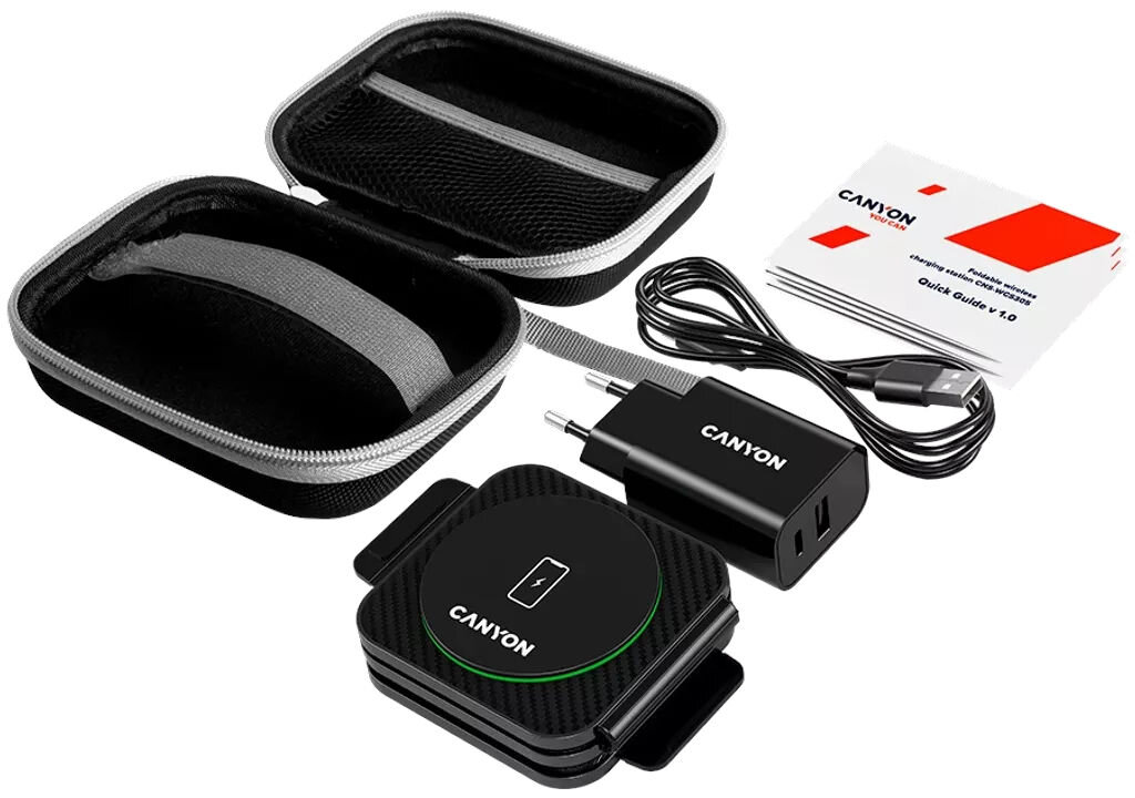 Ładowarka indukcyjna CANYON WS-305 15W Czarny etui kabel USB-A USB-C Power Delivery instrukcja obsługi