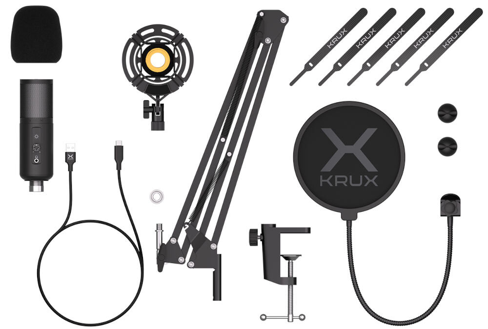 Mikrofon KRUX Edis 3000 zestaw ramie, pop filtry, przewod usb-a/usb-c, rzepy