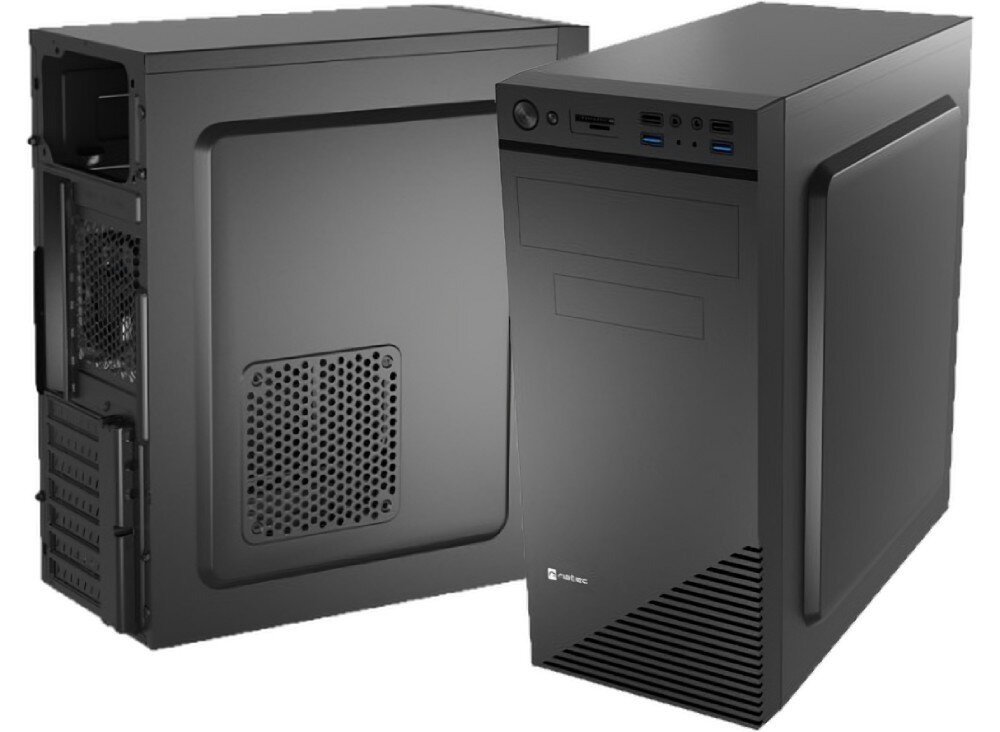 Komputer XQUANTUM XQI3R16S500-XI11DW11H i3-13100F 16GB RAM 500GB SSD GeForce GT710 DVD Windows 11 Home obudowa wygląd porty wentylacja napęd