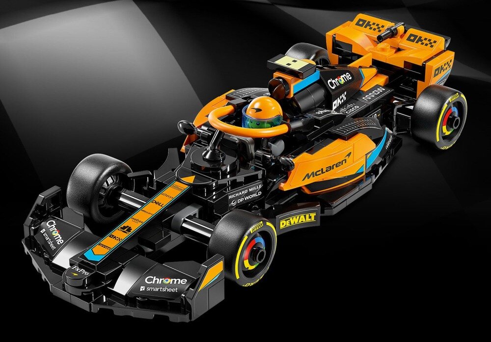 LEGO 76919 Speed Champions Samochód wyścigowy McLaren Formula 1 wersja 2023 klocki elementy zabawa łączenie figurki akcesoria figurka zestaw 