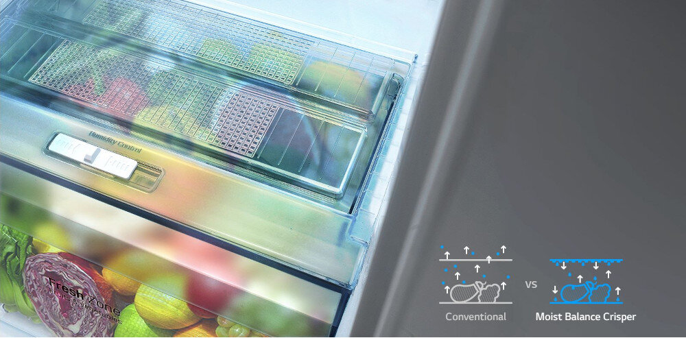 LODÓWKA LG GBV3200DSW szuflada FRESHBalancer kontrola poziom wilgotność owoce warzywa suwak