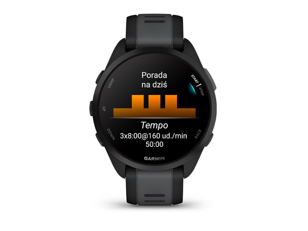 Smartwatch GARMIN Forerunner 165 ekran bateria czujniki zdrowie sport sugestie trening wyzwanie