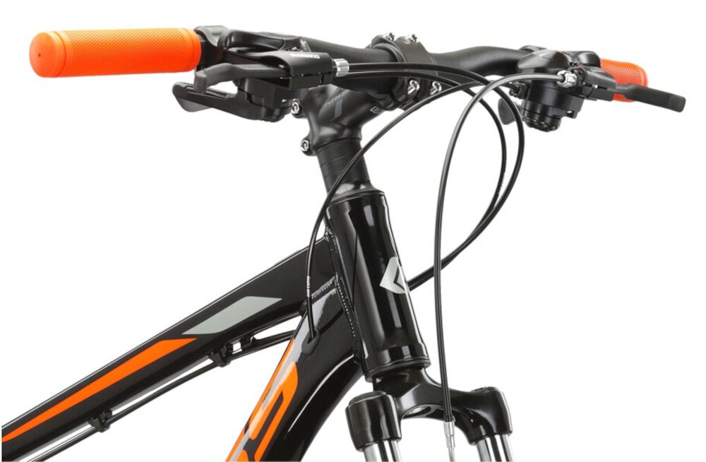 Rower górski MTB KROSS Hexagon 2.0 M14 26 cali męski Czarno-pomarańczowy aluminiowa kierownica uchwyty pokryte specjalnym antyposlizgowym materialem wieksze bepieczenstwo