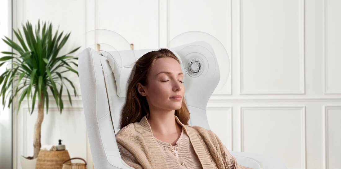 Fotel masujący MEDIVON Oasis Szary Wbudowane Głośniki technologia Bluetooth wygoda relaks spokój relaks ciało umysł