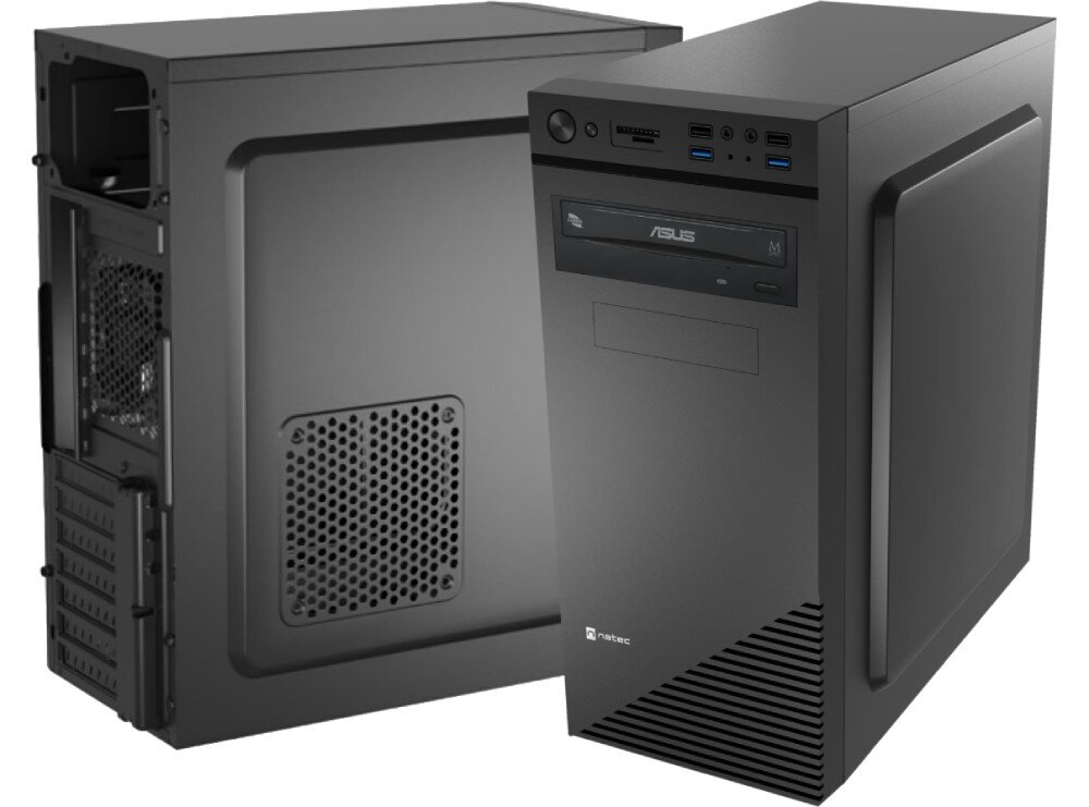 Komputer XQUANTUM XQR5R8S500-XA13W11P R5-3600 8GB RAM 500GB SSD GeForce GT710 DVD Windows 11 Professional obudowa wygląd porty czytnik wentylacja