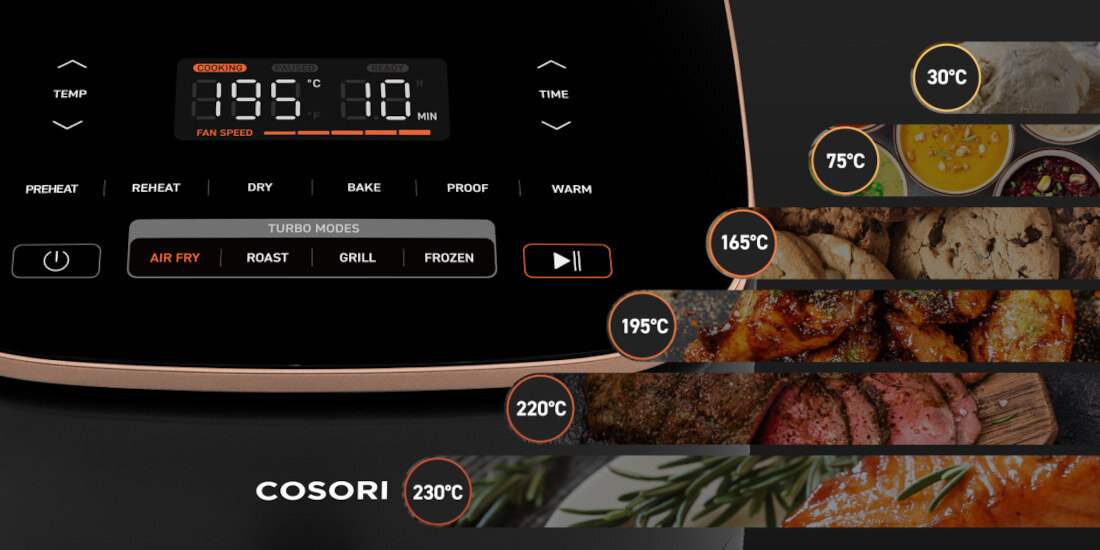 Frytkownica beztłuszczowa COSORI CAF-DC602-KEUR Turbo Blaze Chef Edition Czarny temperatura zakres ustawienia